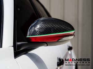 Alfa Romeo Giulia Mirror Covers - Carbon Fiber - Full Replacements - Red Stripe w/ QV Logo Alfa Romeo Giulia Mirror Covers - Carbon Fiber - Full Replacements - Red Stripe w/ QV Logo